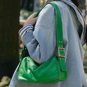 Free People Arm Candy Adjustable Leather Shoulder Bag Cut Grass 11”X 5”